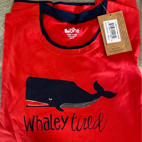Red Pyjama tee shirts with blue trim! “Whaley Tired”. BRAND NEW with tags. - Picture 1 of 3